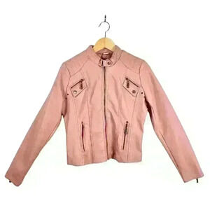 Joujou Pink Faux Leather Moto Jacket Girls XL /Wmn S Y2K Rocker Biker Girly Girl